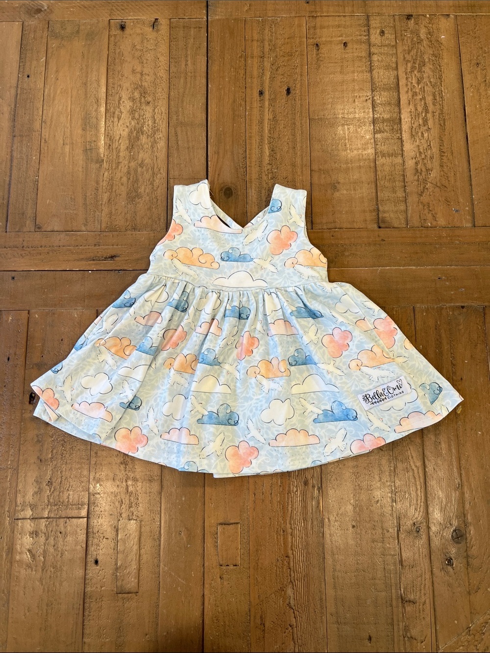 Bella & omi birds in the sky cross back twirl dress 6-12 months